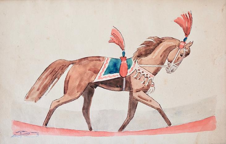 Auguste ROUBILLE - Peinture originale - Aquarelle - Cheval de cirque 2