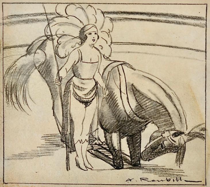 Auguste ROUBILLE - Dessin original - Crayon - Cavaliere de cirque