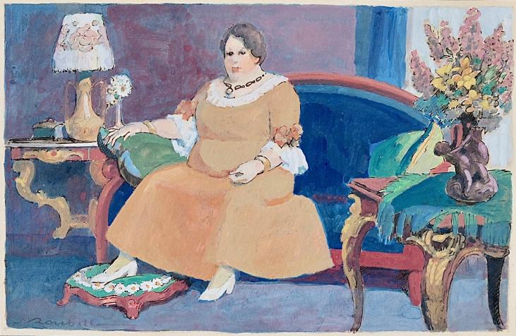 Auguste ROUBILLE - Peinture originale - Gouache - Le salon