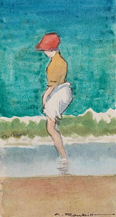 Auguste ROUBILLE - Peinture originale - Gouache - La plage