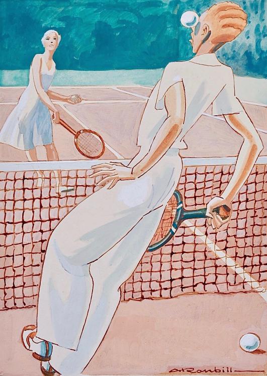 Auguste ROUBILLE - Peinture originale - Gouache - Play Tennis