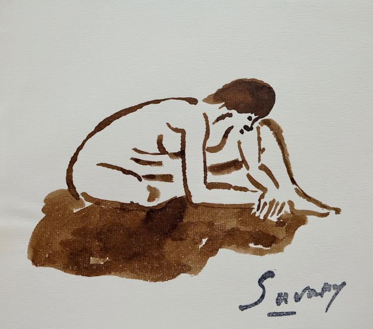 Robert SAVARY - Peinture originale - Lavis - Nu 33