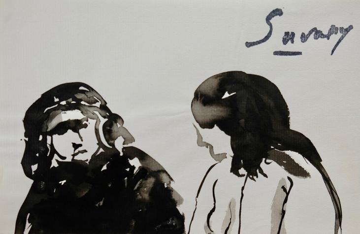 Robert SAVARY - Peinture originale - Lavis - Les Deux Femmes