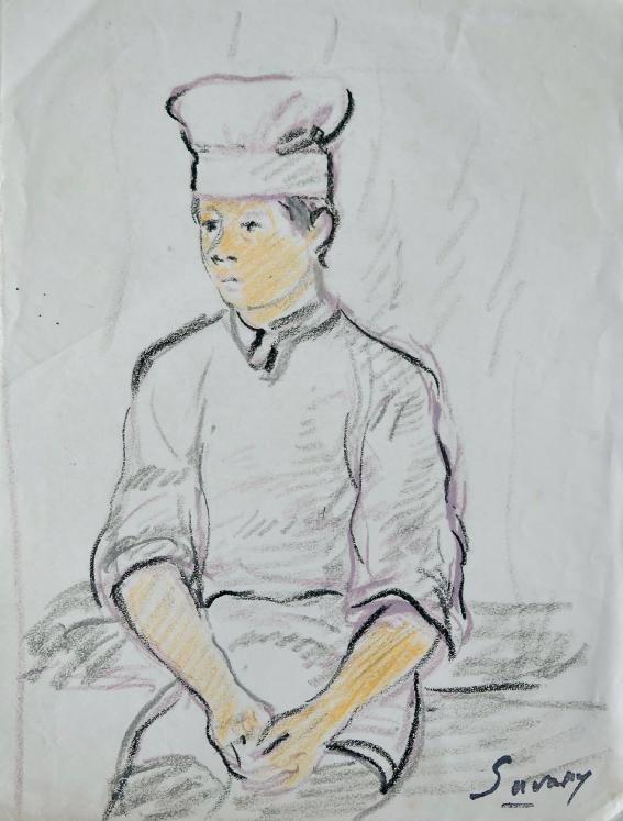 Robert SAVARY - Dessin original - Pastel - Le cuisinier 4