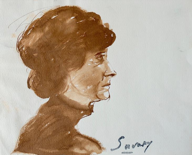 Robert SAVARY - Peinture originale - Lavis - Jany, femme de l'artiste