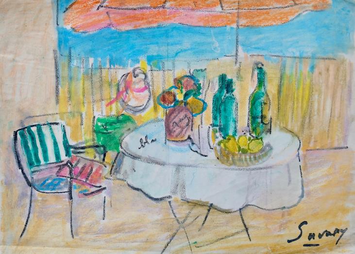 Robert SAVARY - Dessin original - Pastel - La table