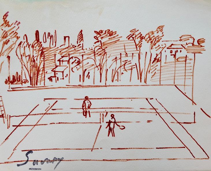 Robert SAVARY - Dessin original - Feutre - Le tennis