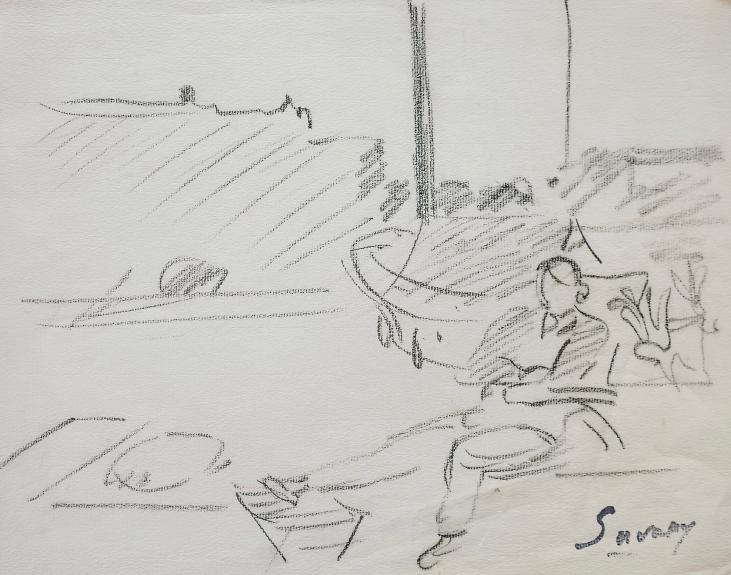 Robert SAVARY - Dessin original - Crayon - Quai a Collioure
