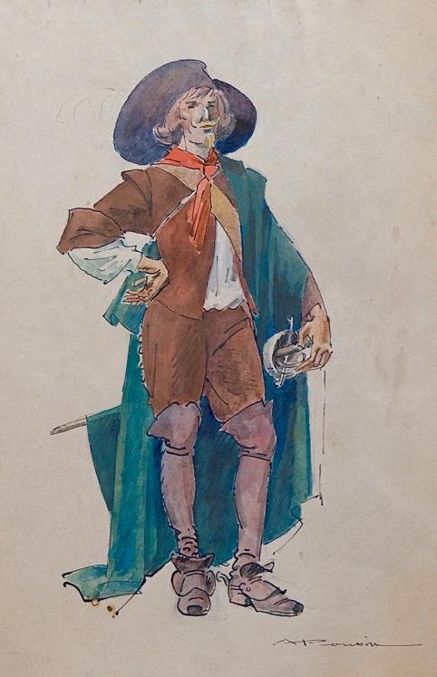 Auguste ROUBILLE - Peinture originale - Gouache - Le Mousquetaire