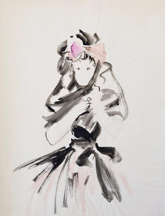 Janine JANET - Peinture originale - Aquarelle - Femme en robe de soirée 1