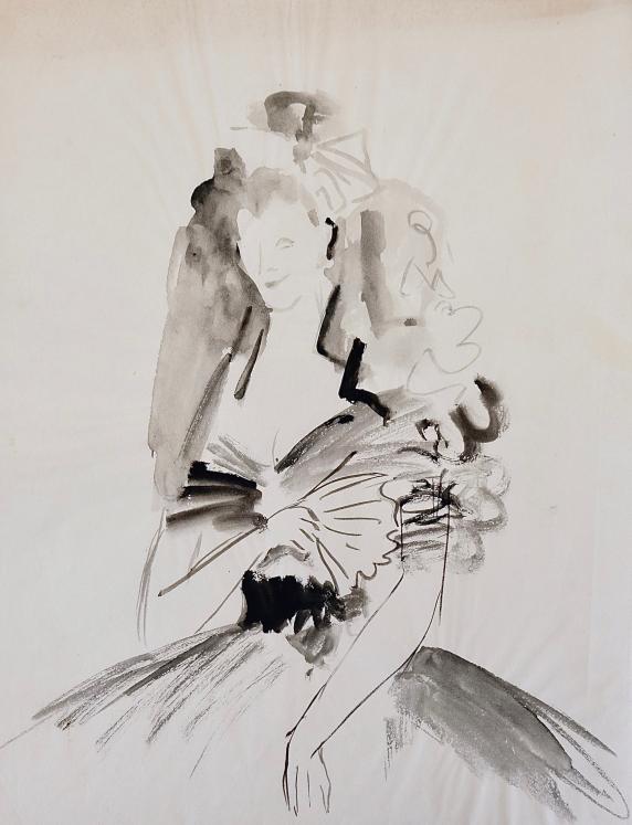 Janine JANET - Peinture originale - Aquarelle - Femme en robe de soirée 2