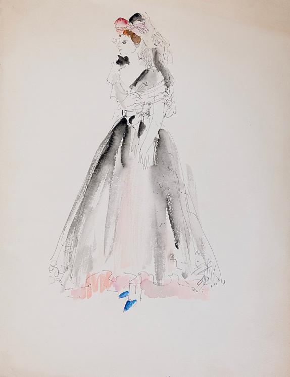 Janine JANET - Peinture originale - Aquarelle - Femme en robe de soirée 4