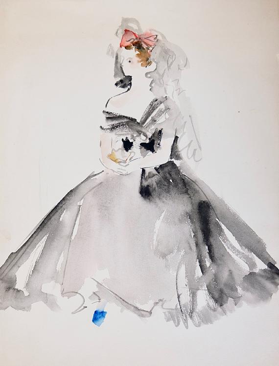 Janine JANET - Peinture originale - Aquarelle - Femme en robe de soirée 5