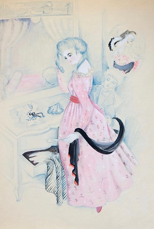 Janine JANET - Peinture originale - Gouache - Portrait Féminin 3