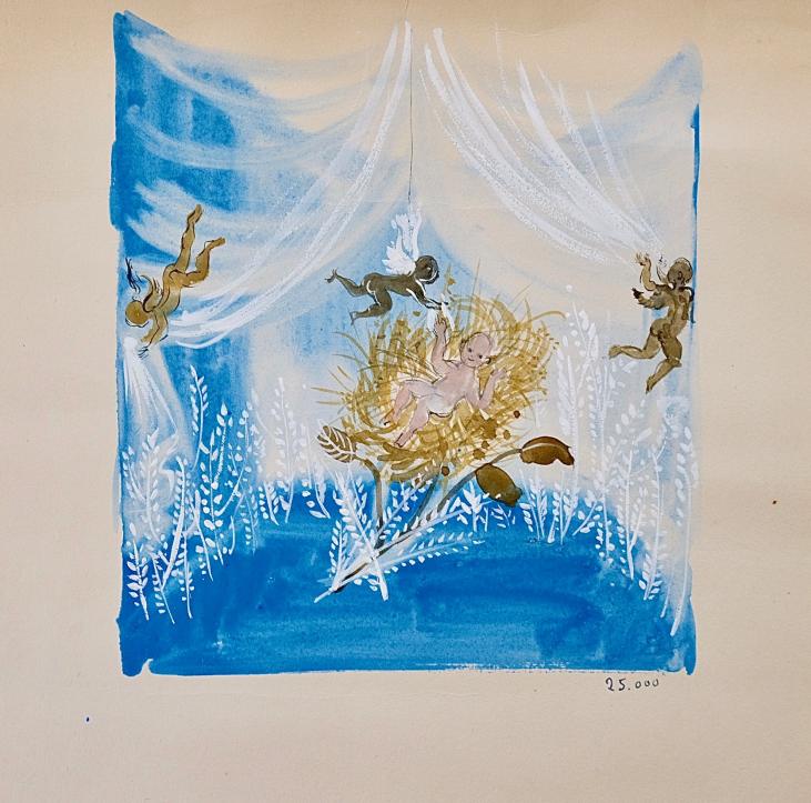 Janine JANET - Peinture originale - Aquarelle - Nativité 2