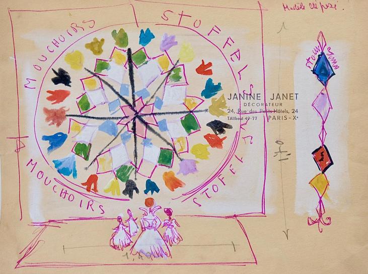 Janine JANET - Peinture originale - Gouache - Rosace colorée pour les mouchoirs