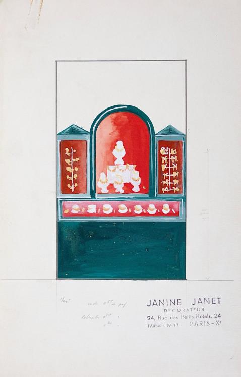 Janine JANET - Peinture originale - Gouache - Vitrine de bijouterie 1