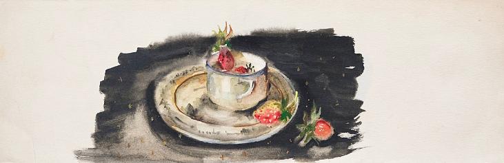 Janine JANET - Peinture originale - Aquarelle -  Nature morte aux fraises