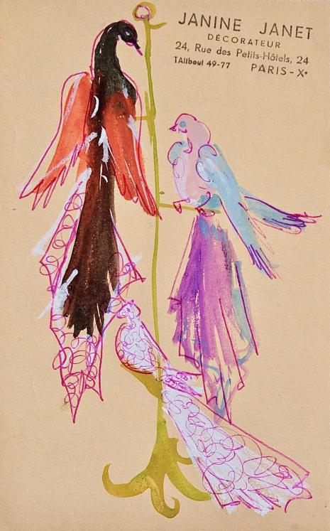 Janine JANET - Peinture originale - Gouache - Les oiseaux 2