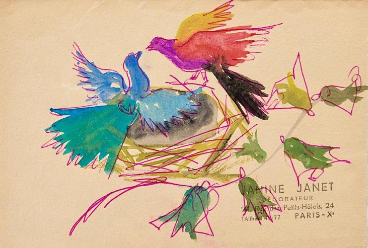 Janine JANET - Peinture originale - Gouache - Les oiseaux 3