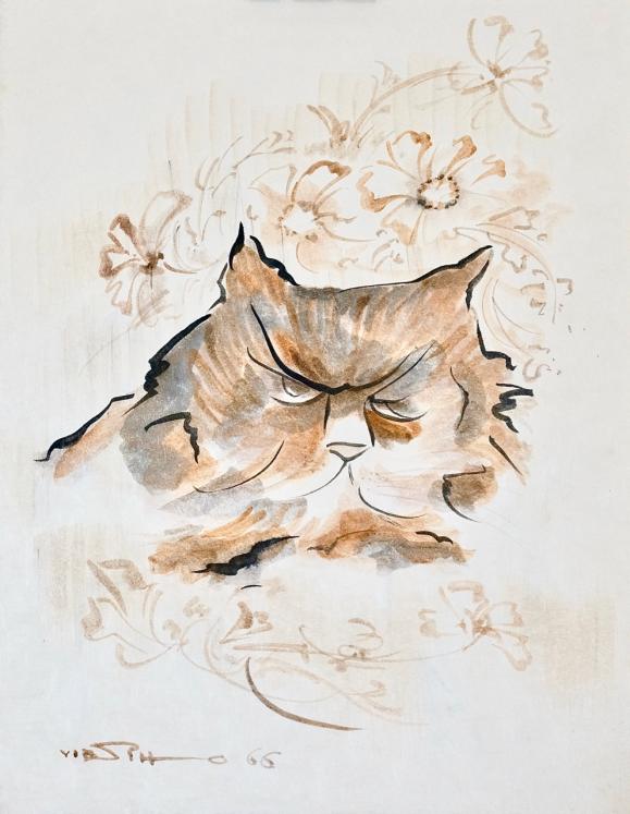Claude VIETHO - Peinture originale - Aquarelle - Chat 3