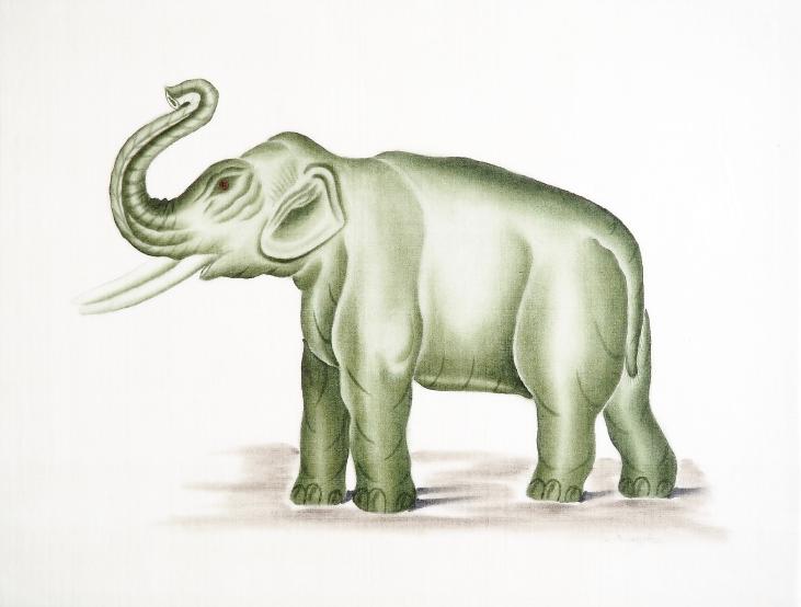 LA ROCHE LAFFITTE - Peinture originale - Aquarelle -  Elephant vert 1