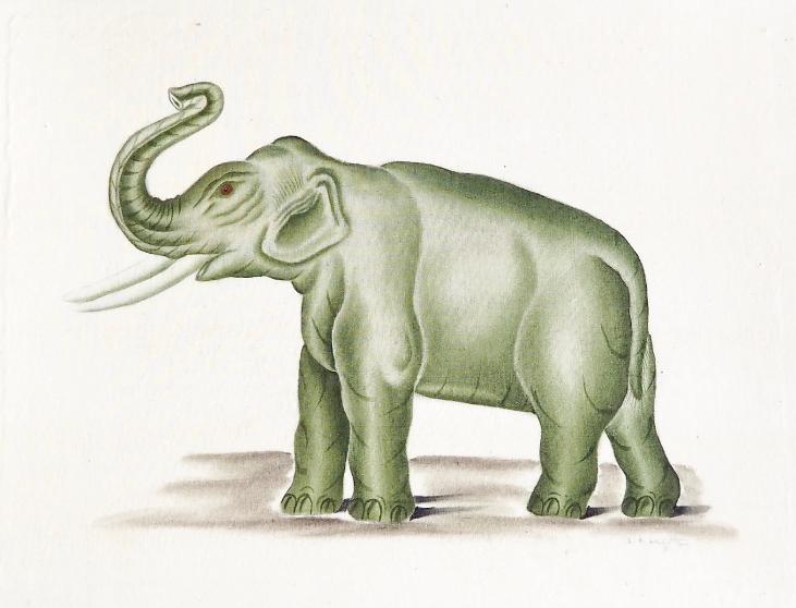 LA ROCHE LAFFITTE - Peinture originale - Aquarelle -  Elephant vert 2