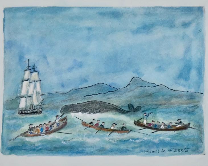 Armel DE WISMES - Peinture Originale - Aquarelle - Chasse à la baleine