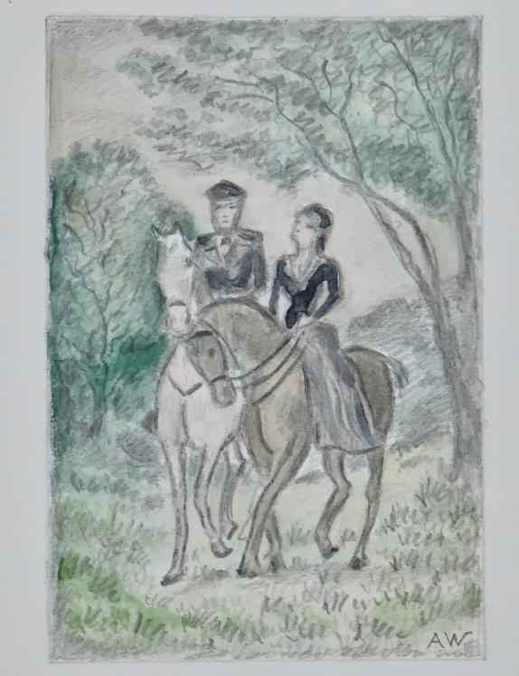 Armel DE WISMES - Dessin Original - Crayons - A cheval