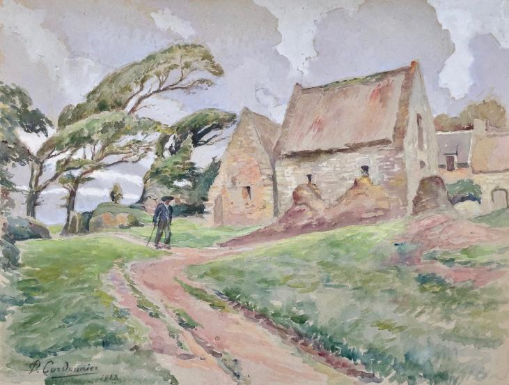 Paul CORDONNIER - Peinture Originale - Aquarelle - Village breton 2