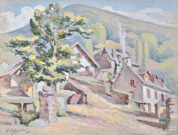 Paul CORDONNIER - Peinture Originale - Aquarelle - Village de Mautauban près de Luchon, 1924