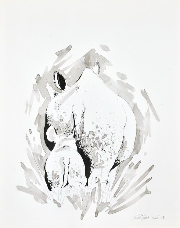Jean-Claude LÉONARD MICHEL - Estampe - Lithographie - Les rhinocéros