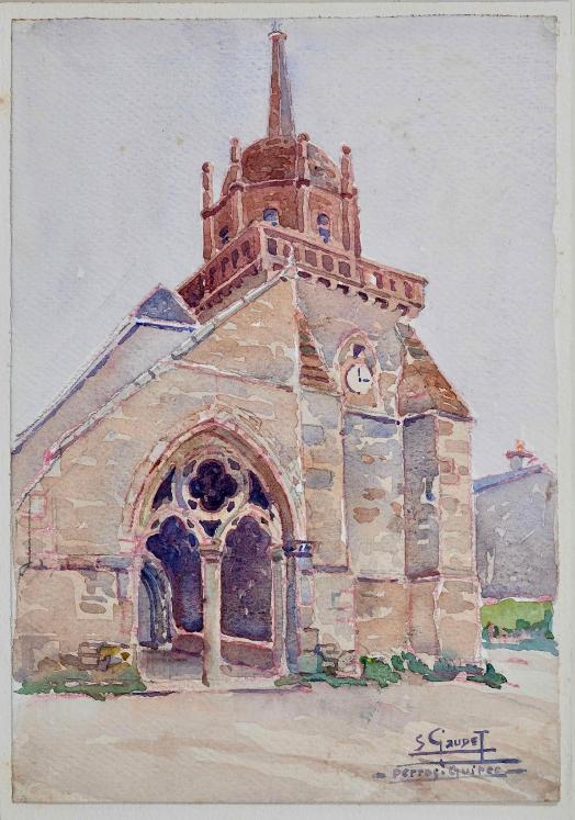 Etienne GAUDET - Peinture originale - Aquarelle - Eglise à Perros Guirec, Bretagne