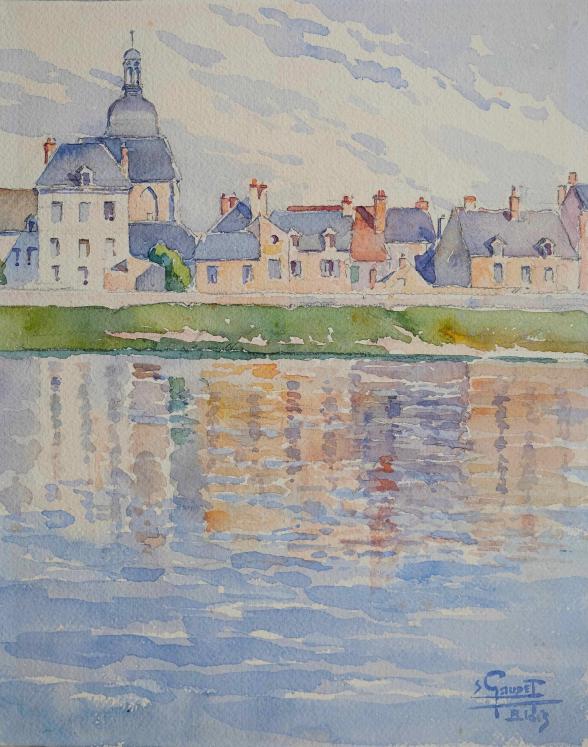 Etienne GAUDET - Peinture originale - Aquarelle - Bord de la Loire à Blois