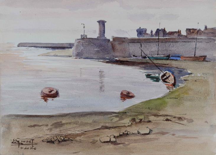 Etienne GAUDET - Peinture originale - Aquarelle - Port de St Gilles Croix de Vie, Vendée 19