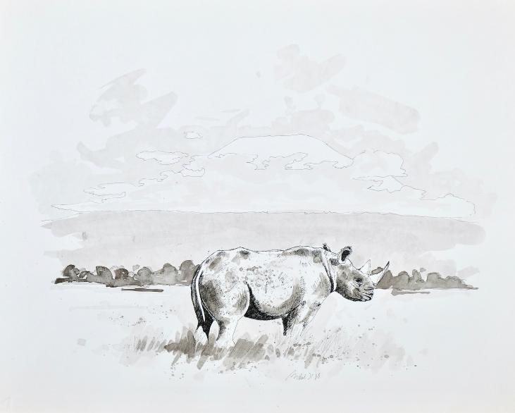 Jean-Claude LÉONARD MICHEL - Estampe - Lithographie - Rhinocéros