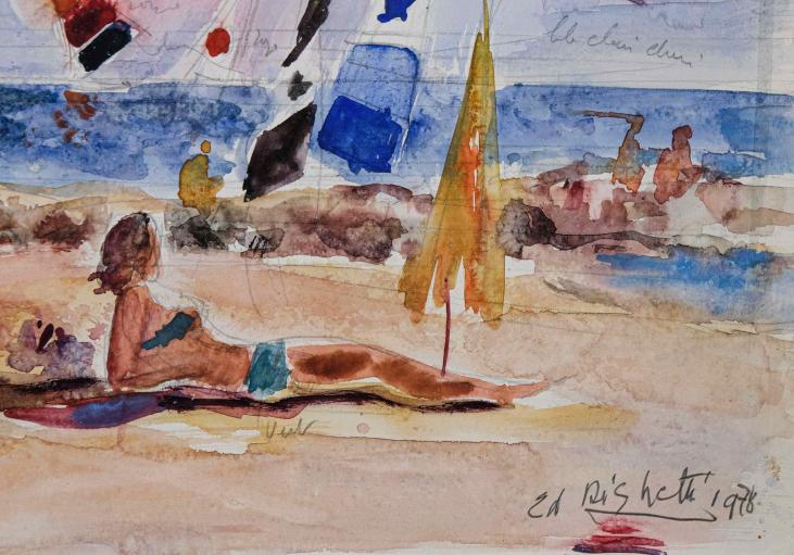Edouard RIGHETTI - Peinture originale - Aquarelle - Plage à Carnon Plage 2
