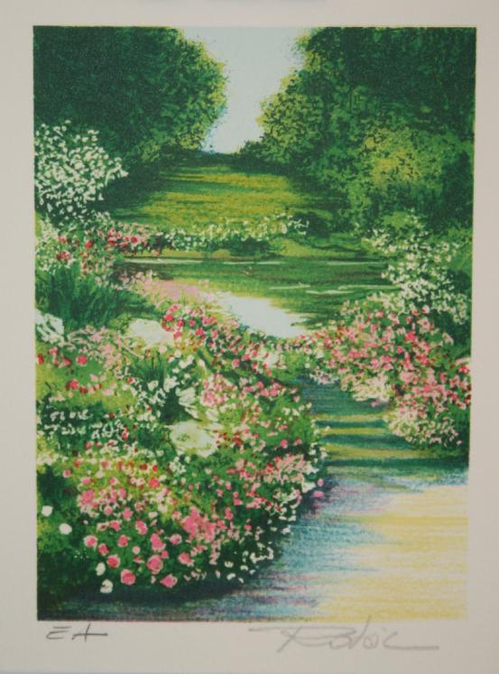 Raphael ROBIC -Lithographie originale signée - Jardin à Giverny 1