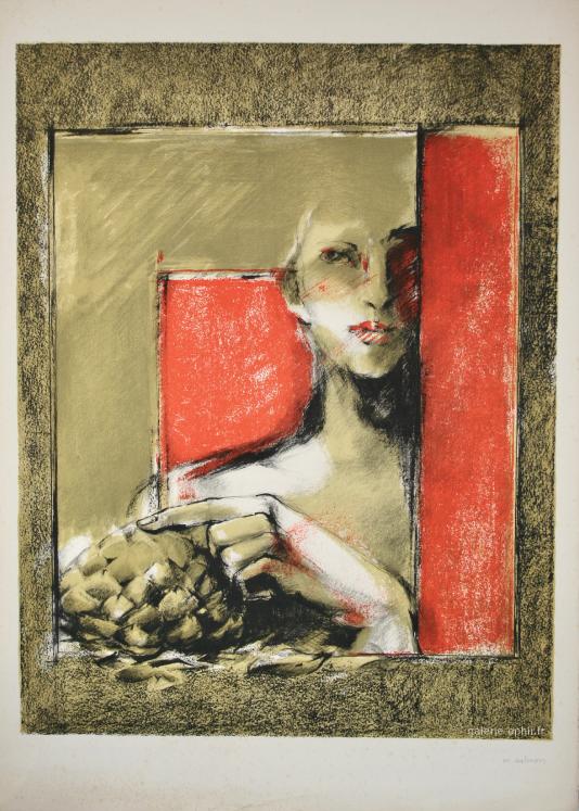 Michèle SALMON - Estampe originale - Lithographie - Portrait de femme