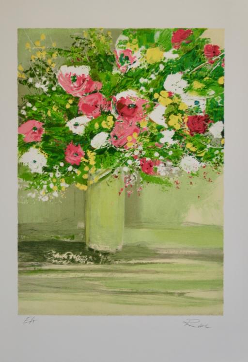 Raphael ROBIC - Estampe originale - Lithographie - Bouquet de fleurs