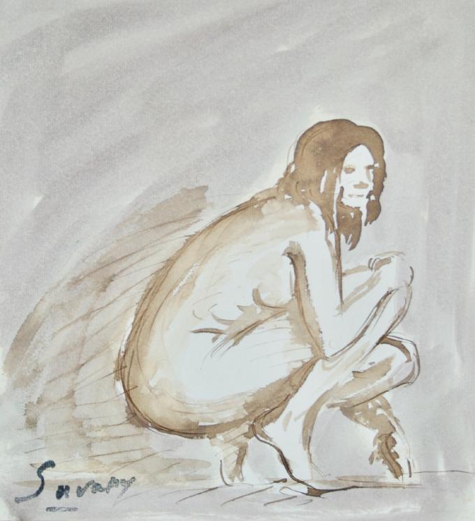 Robert SAVARY - Peinture originale - Lavis - Nu