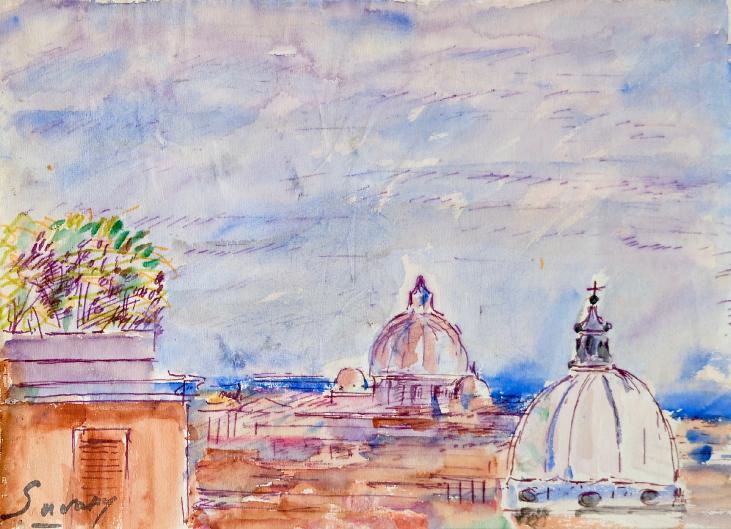 Robert SAVARY - Peinture originale - Gouache - Nostalgie de Rome