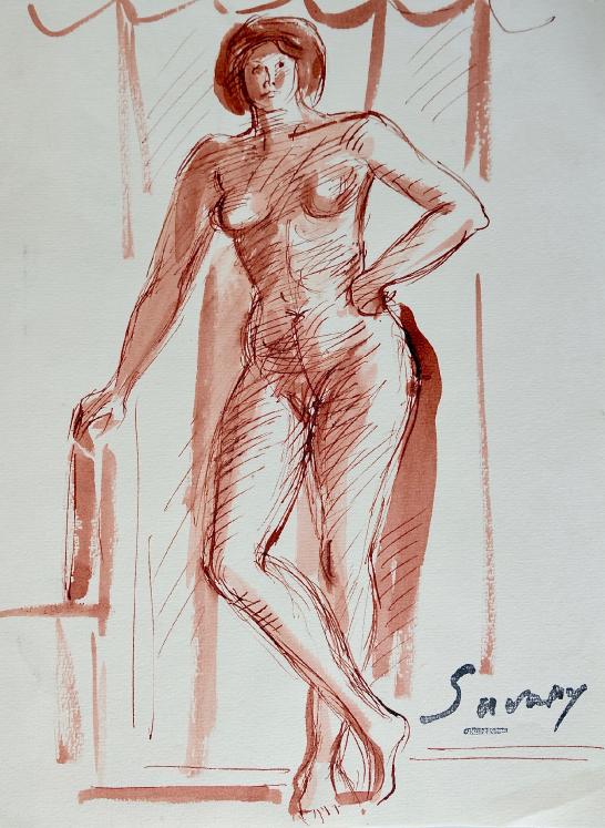 Robert SAVARY - Peinture originale - Lavis - Nu 56