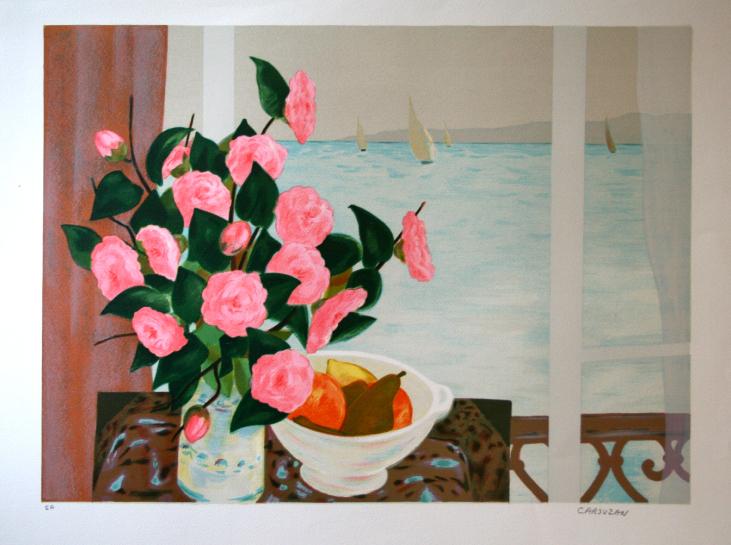 Jean Claude CARSUZAN - Estampe originale - Lithographie - Bouquet de rose