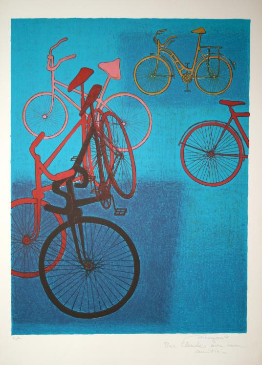Vélos : Lithographie originale signée de RIBERZANI Daniel