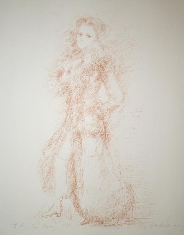 Lucien Philippe MORETTI - Estampe originale - Lithographie - La jeune fille au manteau