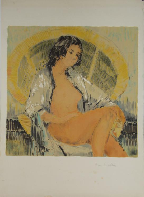 Pierre LETELLIER - Estampe originale - Lithographie - Femme nue au fauteuil