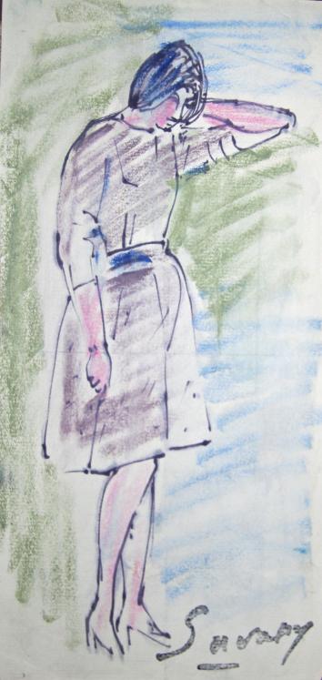 Robert SAVARY - Dessin original - Pastel - La femme à la robe violette