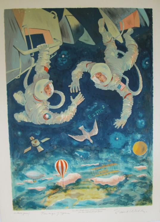Emil WEDDIGE - Estampe originale - Lithographie - Les anges dans l'espace