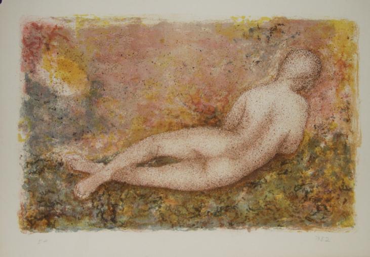 Michel BEZ - Estampe originale - Lithographie - Femme nue de dos
